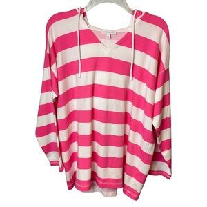 Talbots Pink and White Striped Hoodie 1X